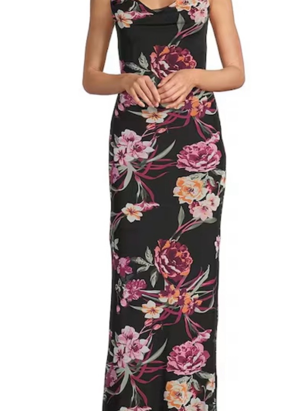 B Darlin Black Maxi Dress with Pink and Orange Floral Print  size 5/6